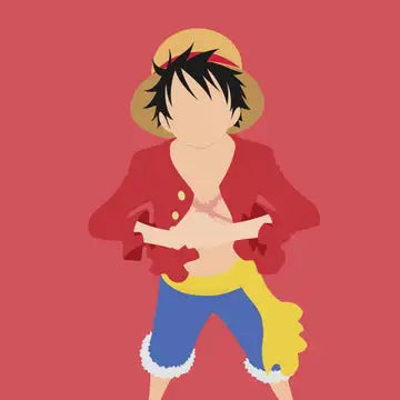Character in a red jacket and blue shorts on a red background