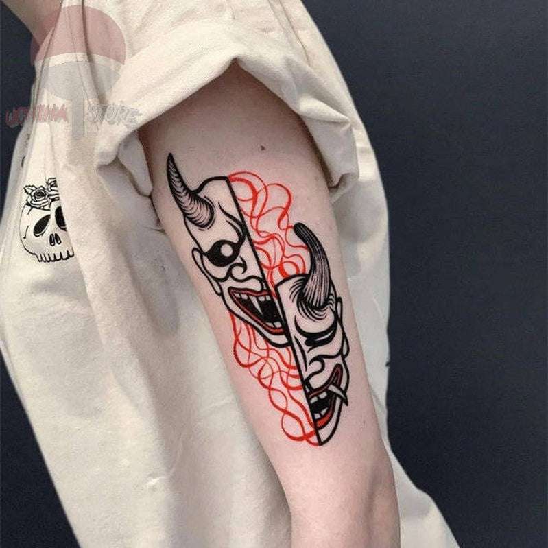Ukiyo-e Devil Fangs Demon Mask Temporary Tattoos