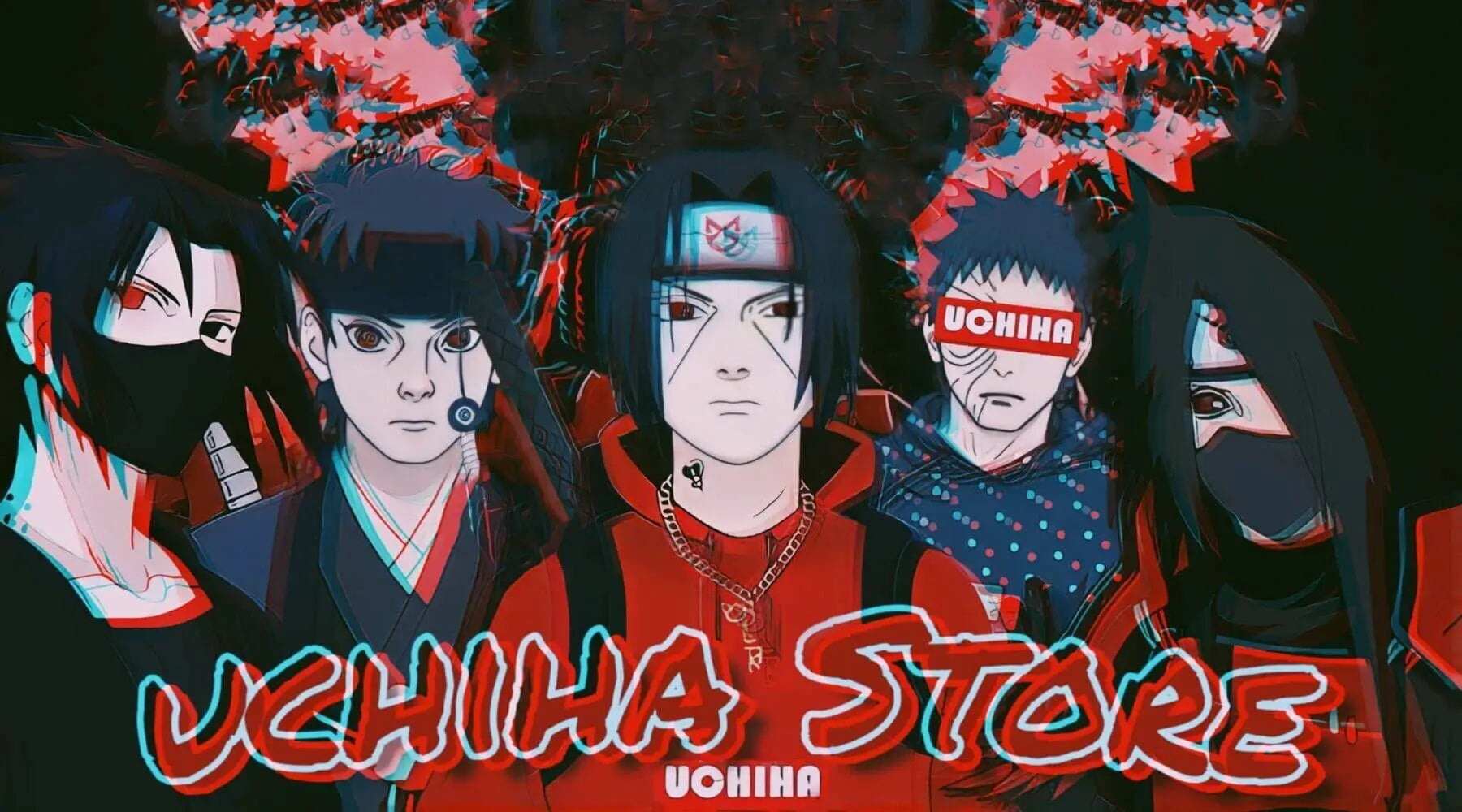 Group of characters with a 'Uchiha Store' logo in the foreground1621243260e1af0c20-2